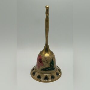 Vintage Cloisonné Floral Enamel Painted Brass Bell